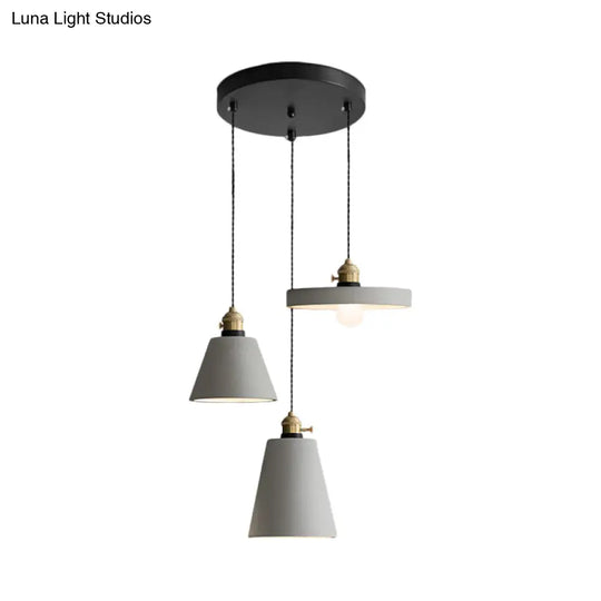 Cement Industrial Geometric Pendant Lamp - Grey 3 Lights Round Canopy