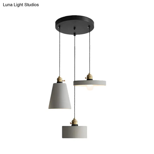 Cement Industrial Geometric Pendant Lamp - Grey 3 Lights Round Canopy