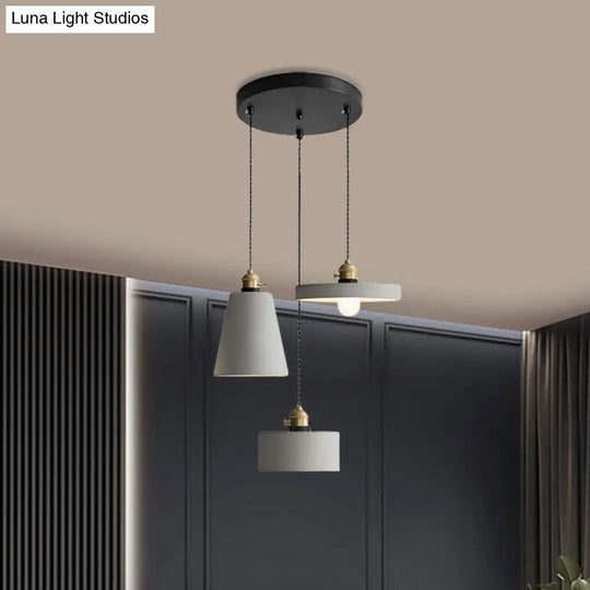 Cement Industrial Geometric Pendant Lamp - Grey 3 Lights Round Canopy