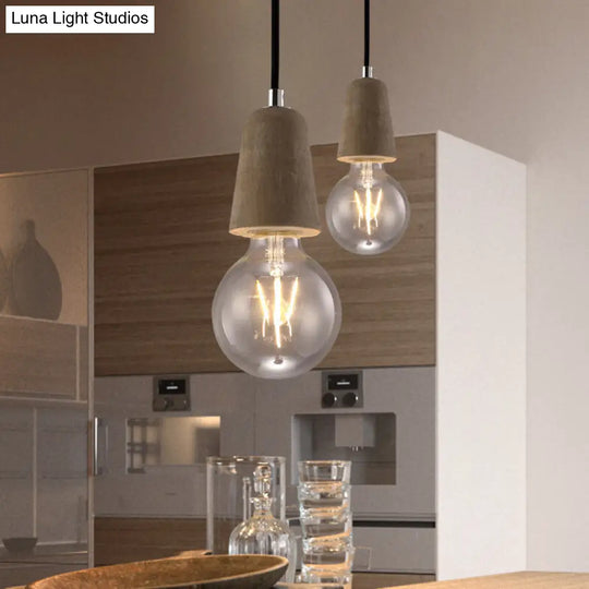 Minimalist Cement Hanging Pendant Light With Open Bulb - Ideal For Cafe And Restaurant