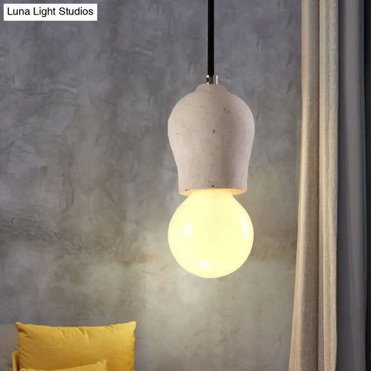 Minimalist Cement Hanging Pendant Light With Open Bulb - Ideal For Cafe And Restaurant Grey / B