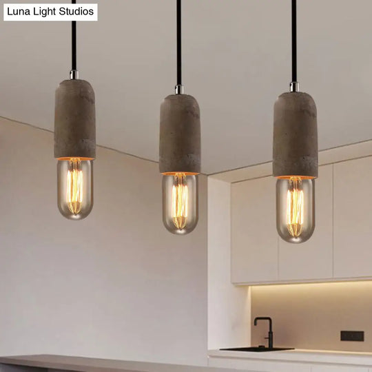 Minimalist Cement Hanging Pendant Light With Open Bulb - Ideal For Cafe And Restaurant