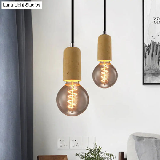 Minimalist Cement Hanging Pendant Light With Open Bulb - Ideal For Cafe And Restaurant