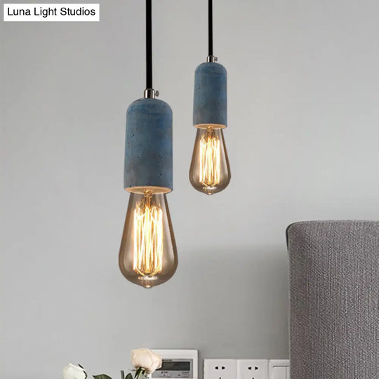 Minimalist Cement Hanging Pendant Light With Open Bulb - Ideal For Cafe And Restaurant Blue / C