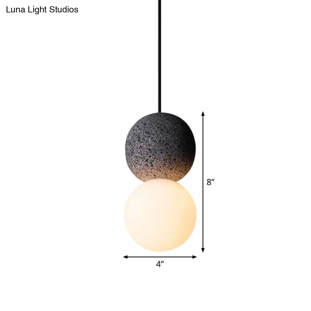 Cement Twin Ball Ceiling Pendant Lamp - Postmodernist Design Black With Opal Glass Shade