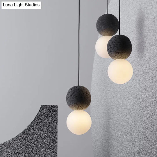 Cement Twin Ball Ceiling Pendant Lamp - Postmodernist Design Black With Opal Glass Shade