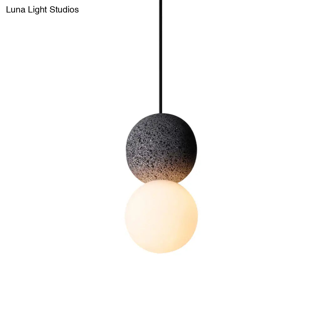 Cement Twin Ball Ceiling Pendant Lamp - Postmodernist Design Black With Opal Glass Shade