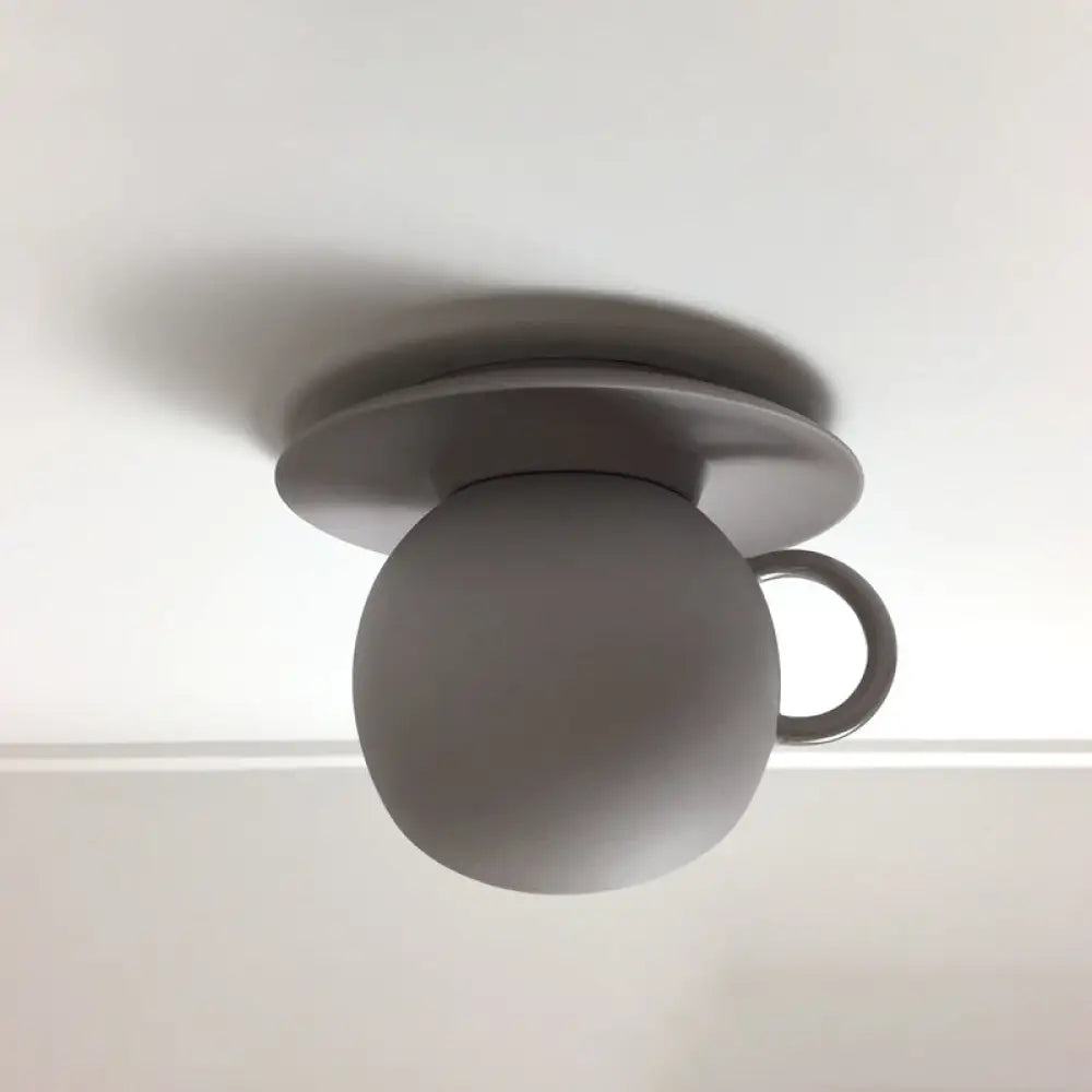 Ceramic Coffee Cup Flush Mount Ceiling Lamp - Rotatable Led Light In White/Grey/Blue Grey