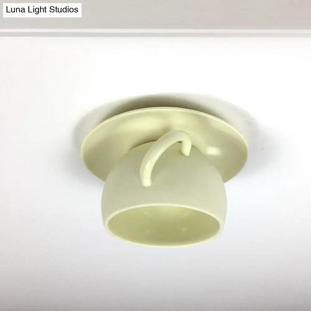 Ceramic Coffee Cup Flush Mount Ceiling Lamp - Rotatable Led Light In White/Grey/Blue Yellow
