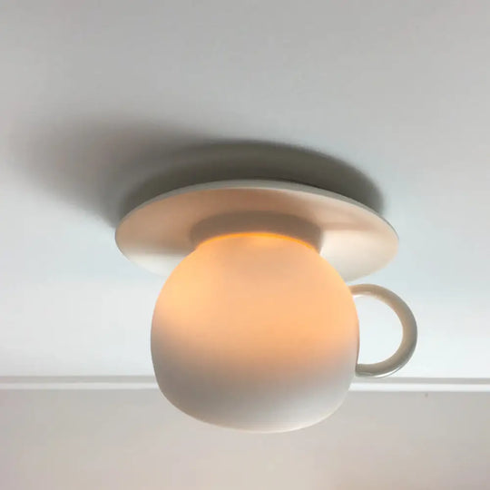 Ceramic Coffee Cup Flush Mount Ceiling Lamp - Rotatable Led Light In White/Grey/Blue White