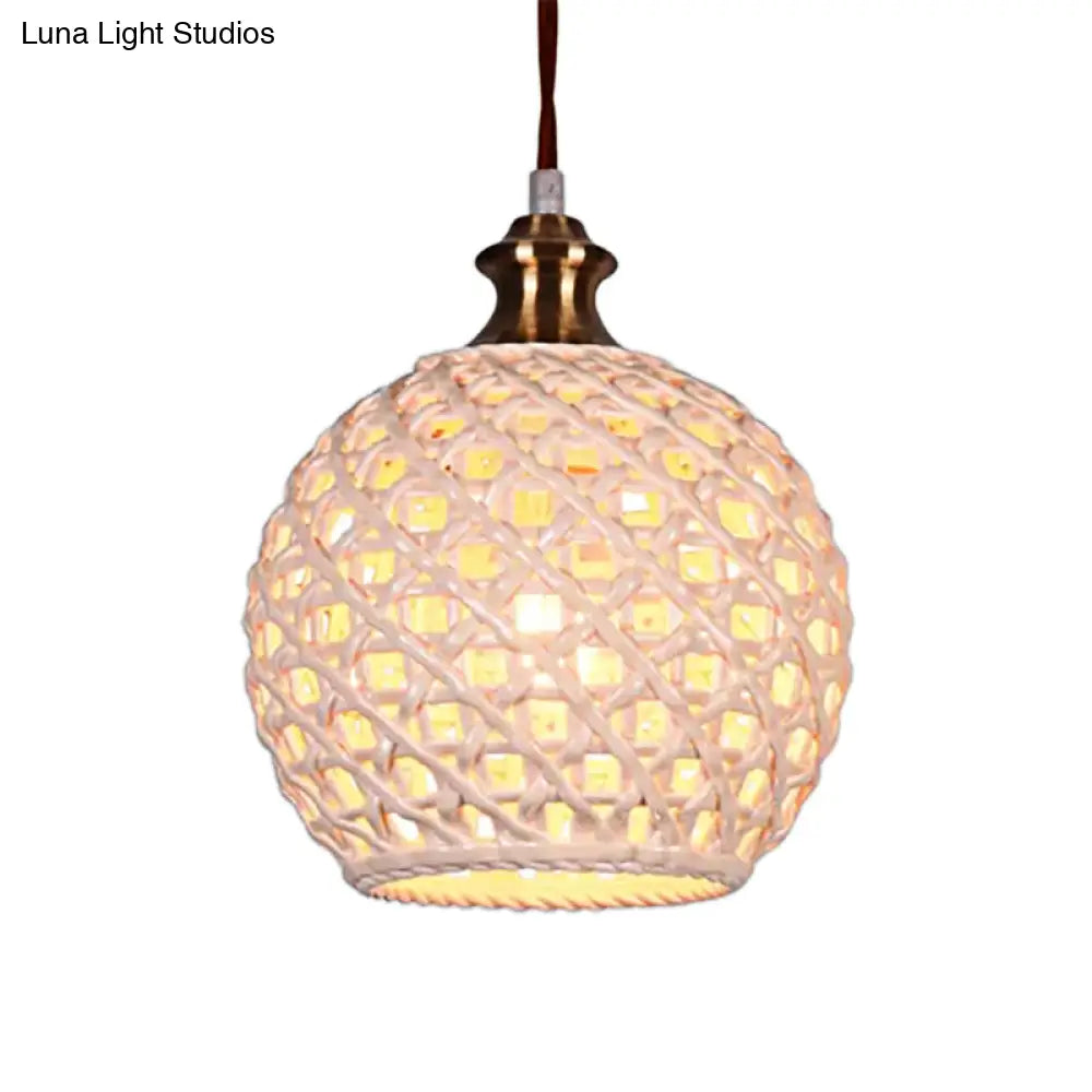 Ceramic Globe Pendant Light For Study Room And Cafe - Creative 1-Head Ceiling