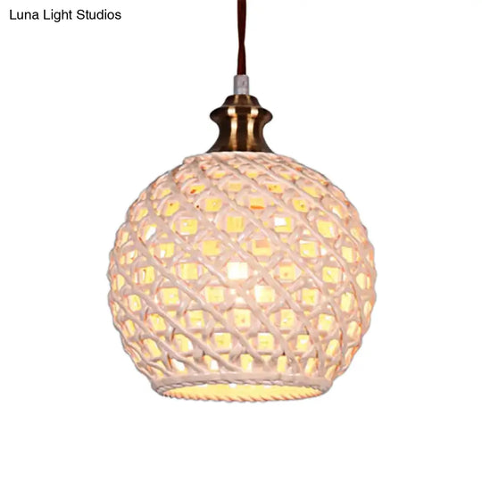 Ceramic Globe Pendant Light For Study Room And Cafe - Creative 1-Head Ceiling