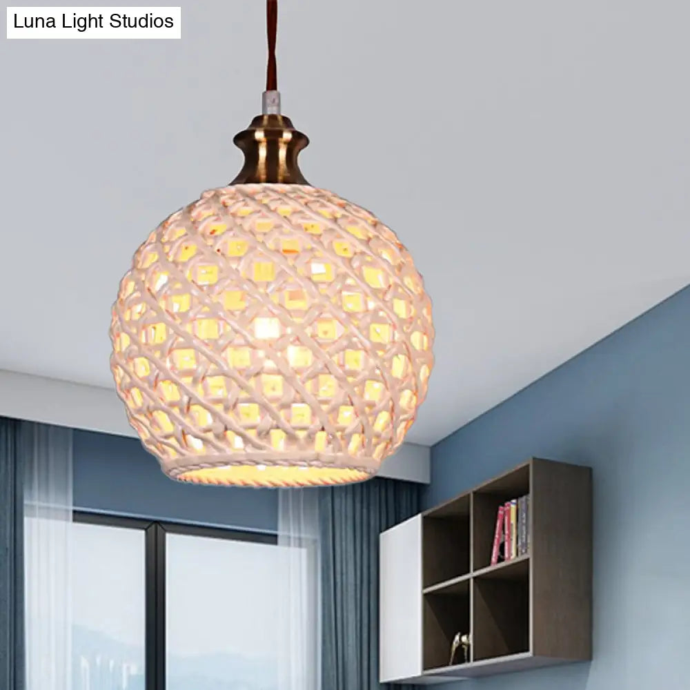 Ceramic Globe Pendant Light For Study Room And Cafe - Creative 1-Head Ceiling