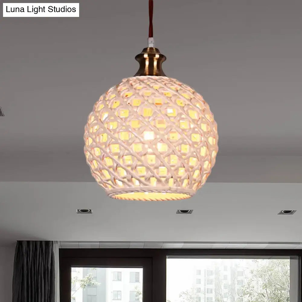 Ceramic Globe Pendant Light For Study Room And Cafe - Creative 1-Head Ceiling