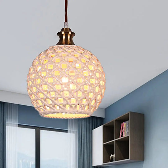 Ceramic Globe Pendant Light For Study Room And Cafe - Creative 1-Head Ceiling White