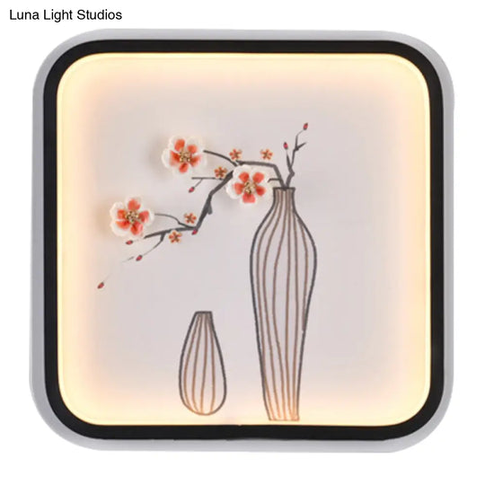 Ceramic Led Wall Mount Lamp With Asia Plum Flower Vase Design