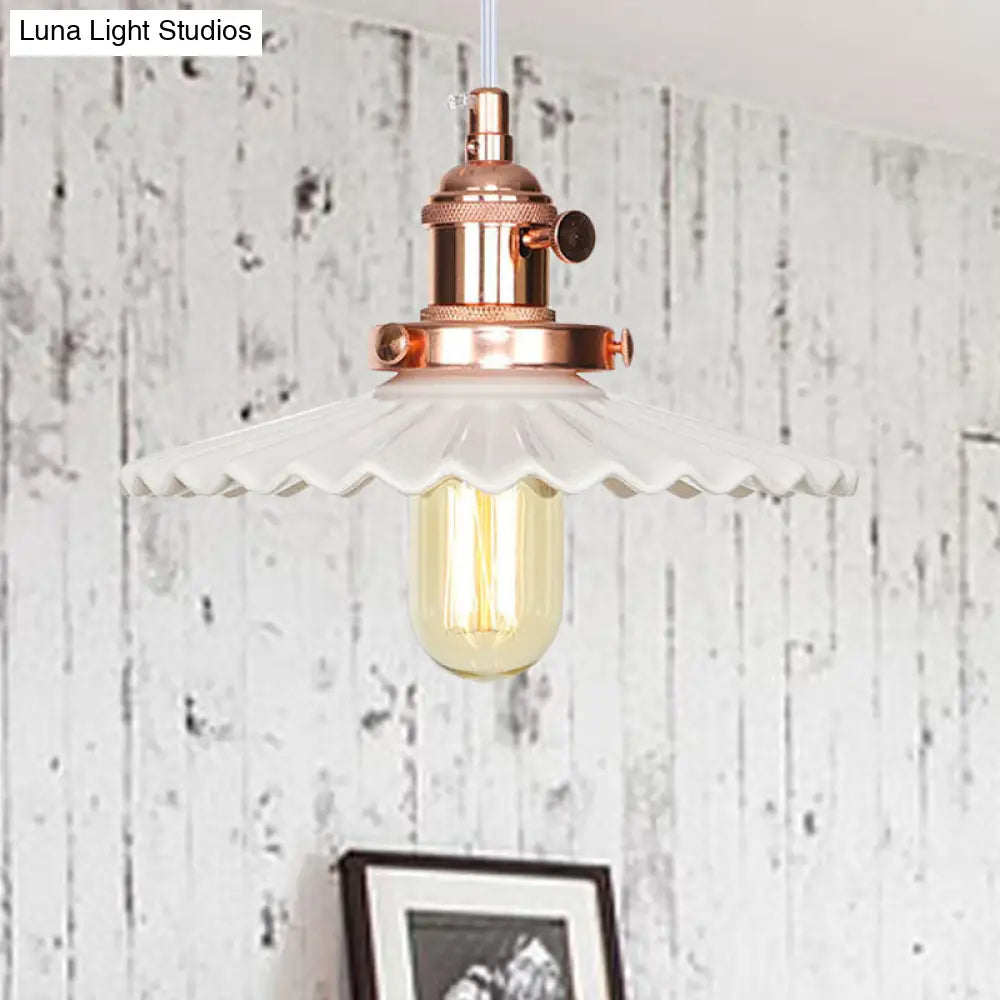 Scalloped Edge Hanging Light Fixture - Ceramic Pendant Ceiling For Industrial Dining Rooms (1 Bulb)