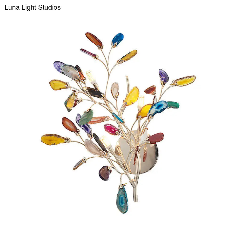 Champagne Agate Leaf Wall Sconce: Artistic Lighting Fixture For Bedroom