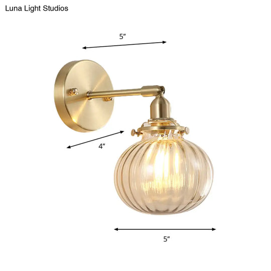 Champagne/Clear Prismatic Glass Single Sconce Gold Wall Light - Minimalist Globe Design