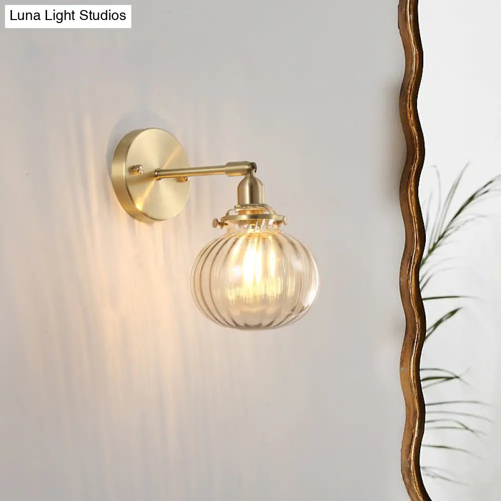 Champagne/Clear Prismatic Glass Single Sconce Gold Wall Light - Minimalist Globe Design