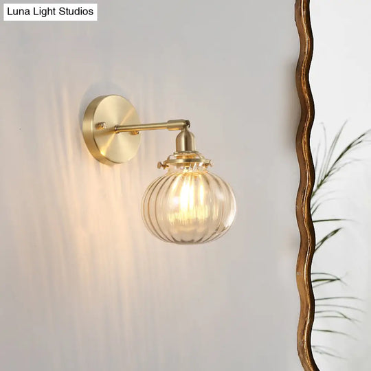 Champagne/Clear Prismatic Glass Single Sconce Gold Wall Light - Minimalist Globe Design