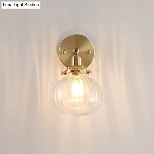 Champagne/Clear Prismatic Glass Single Sconce Gold Wall Light - Minimalist Globe Design