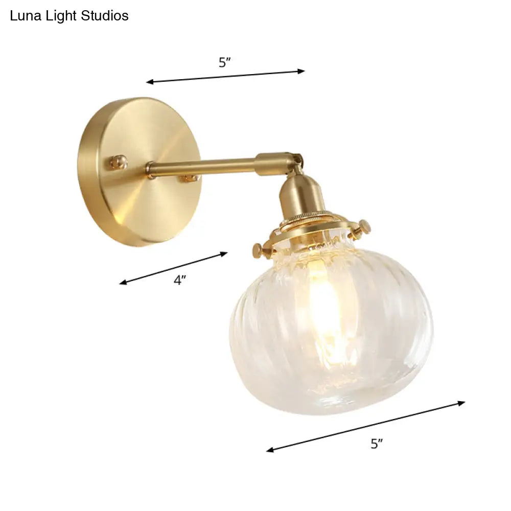 Champagne/Clear Prismatic Glass Single Sconce Gold Wall Light - Minimalist Globe Design