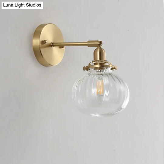 Champagne/Clear Prismatic Glass Single Sconce Gold Wall Light - Minimalist Globe Design