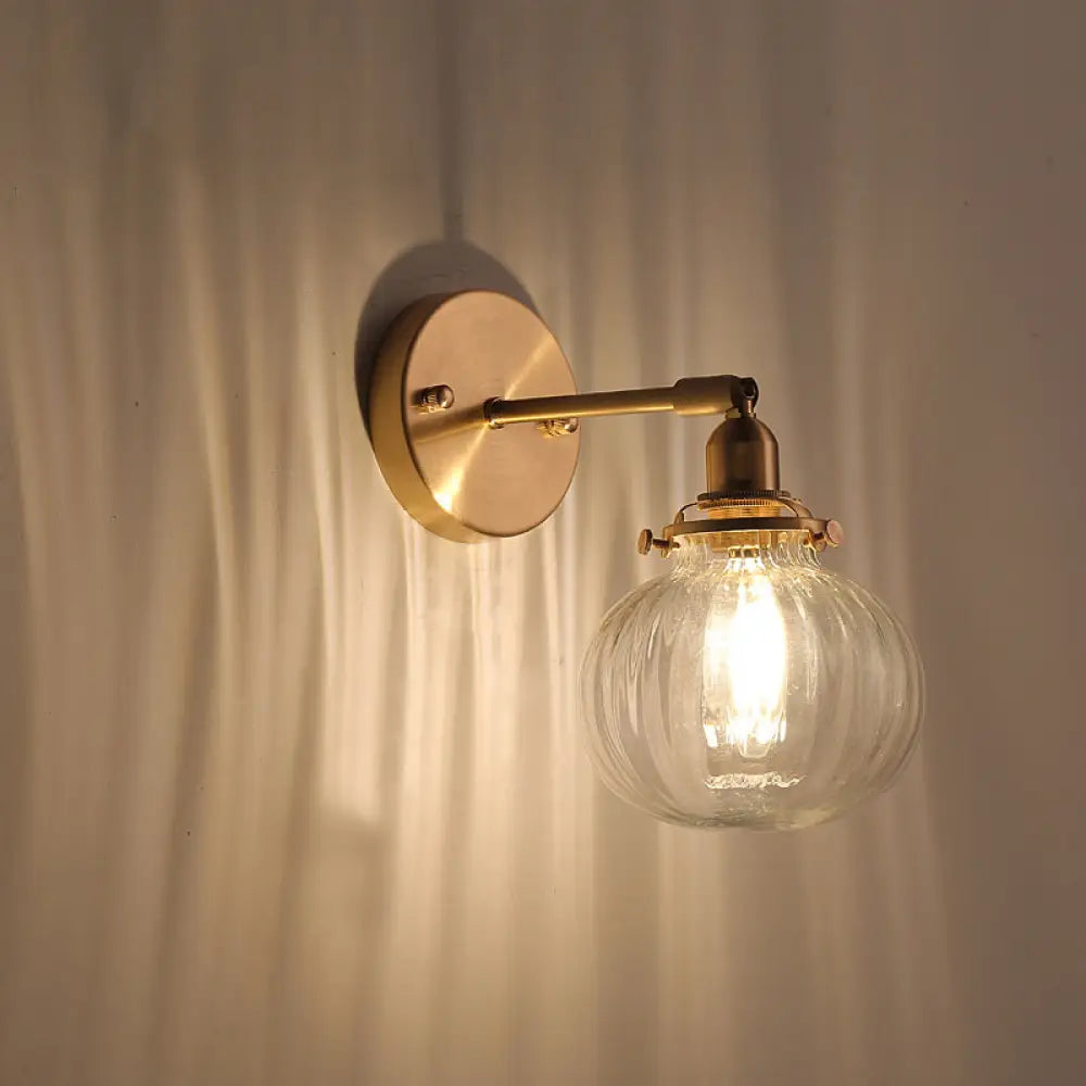 Champagne/Clear Prismatic Glass Single Sconce Gold Wall Light - Minimalist Globe Design Clear