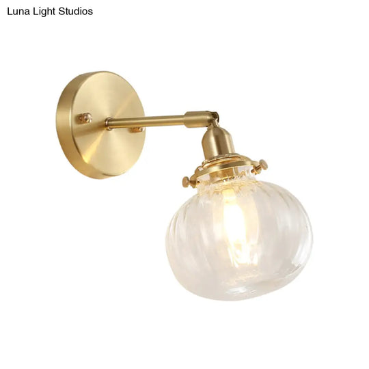 Champagne/Clear Prismatic Glass Single Sconce Gold Wall Light - Minimalist Globe Design