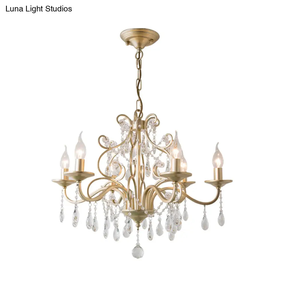 Champagne Crystal Hanging Light: Traditional Restaurant Chandelier With Swirl Element - 3/6 Bulbs