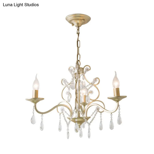 Traditional Crystal Champagne Candlestick Hanging Light With Swirl Element - 3/6 Bulbs Restaurant