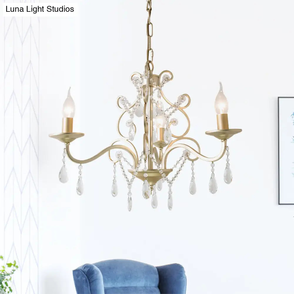 Champagne Crystal Hanging Light: Traditional Restaurant Chandelier With Swirl Element - 3/6 Bulbs