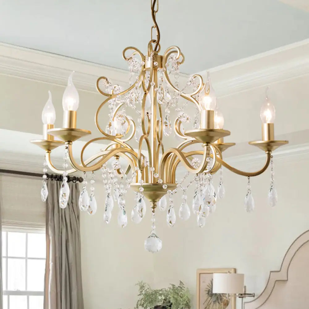 Champagne Crystal Hanging Light: Traditional Restaurant Chandelier With Swirl Element - 3/6 Bulbs 6