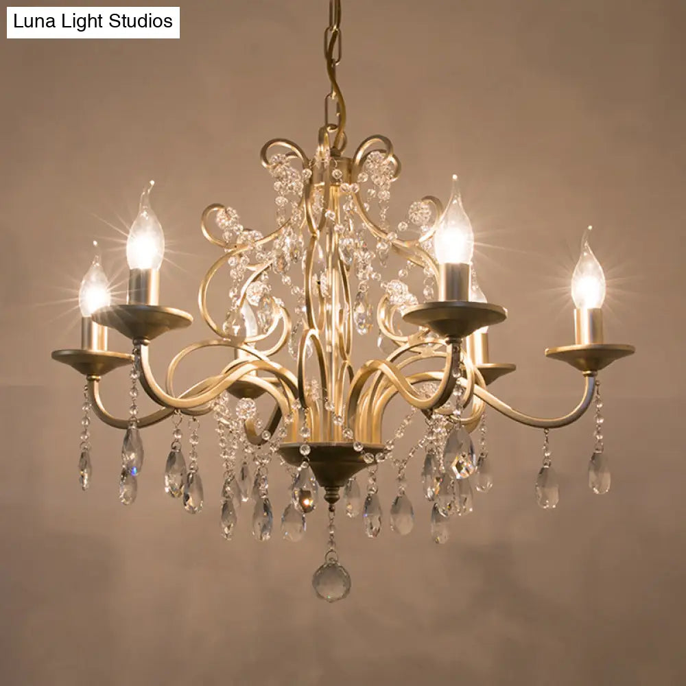 Champagne Crystal Hanging Light: Traditional Restaurant Chandelier With Swirl Element - 3/6 Bulbs