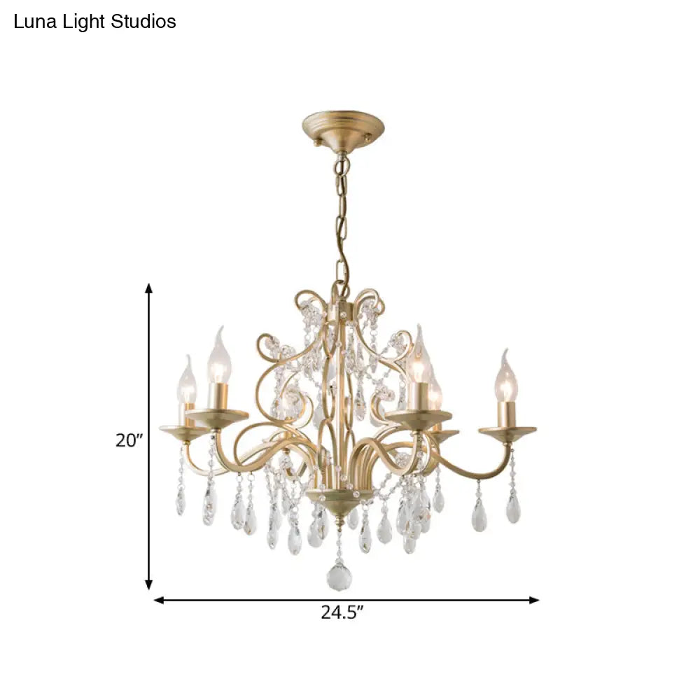 Champagne Crystal Hanging Light: Traditional Restaurant Chandelier With Swirl Element - 3/6 Bulbs