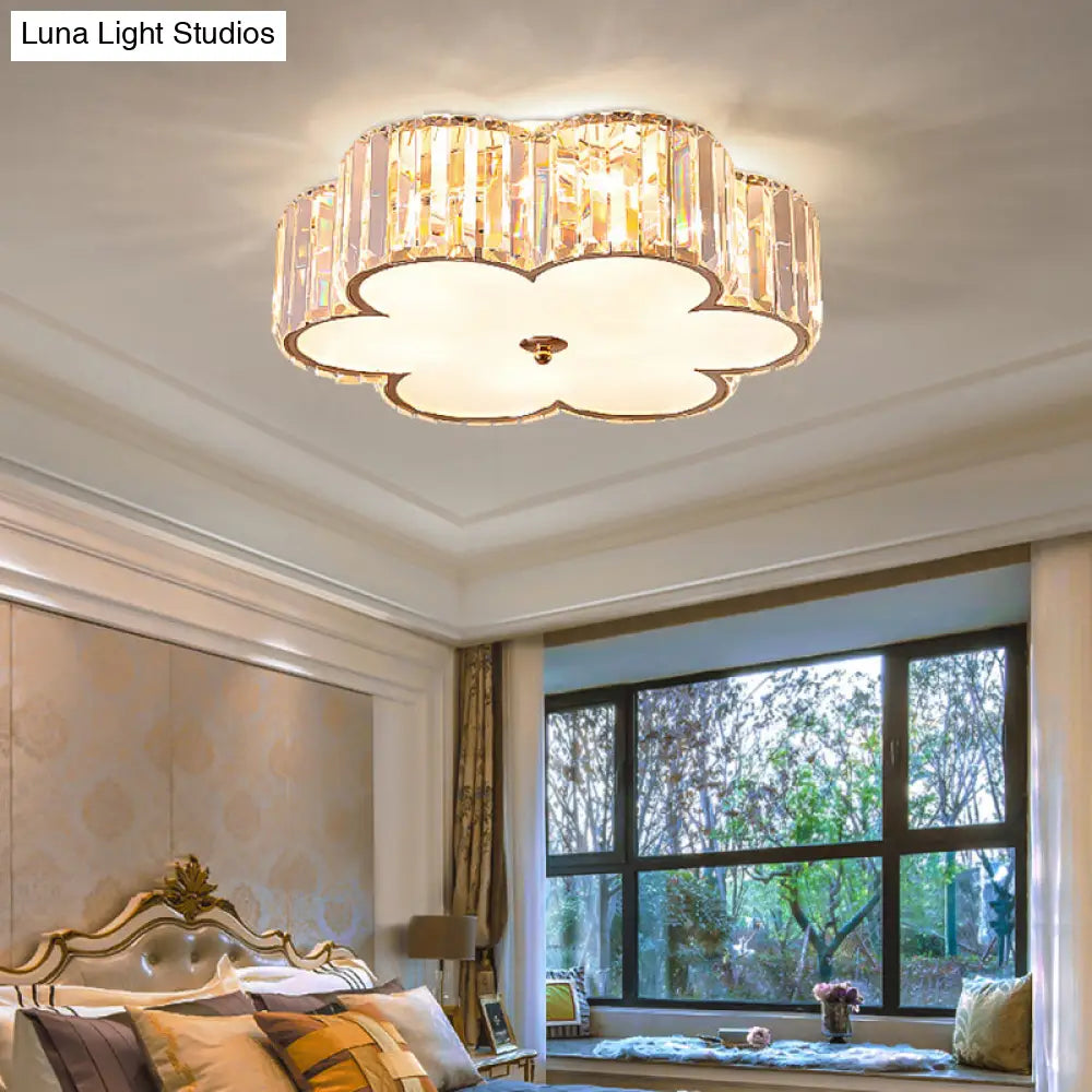 Champagne Flower Crystal Flush Mount Ceiling Light - Elegant 6 - Light Fixture