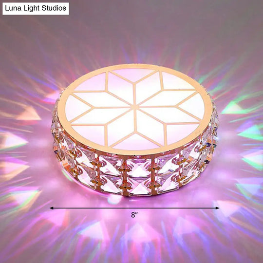 Champagne Led Crystal Embedded Round Ceiling Light - Simple Style Flush Mount For Passageway / 8