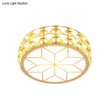 Champagne Led Crystal Embedded Round Ceiling Light - Simple Style Flush Mount For Passageway