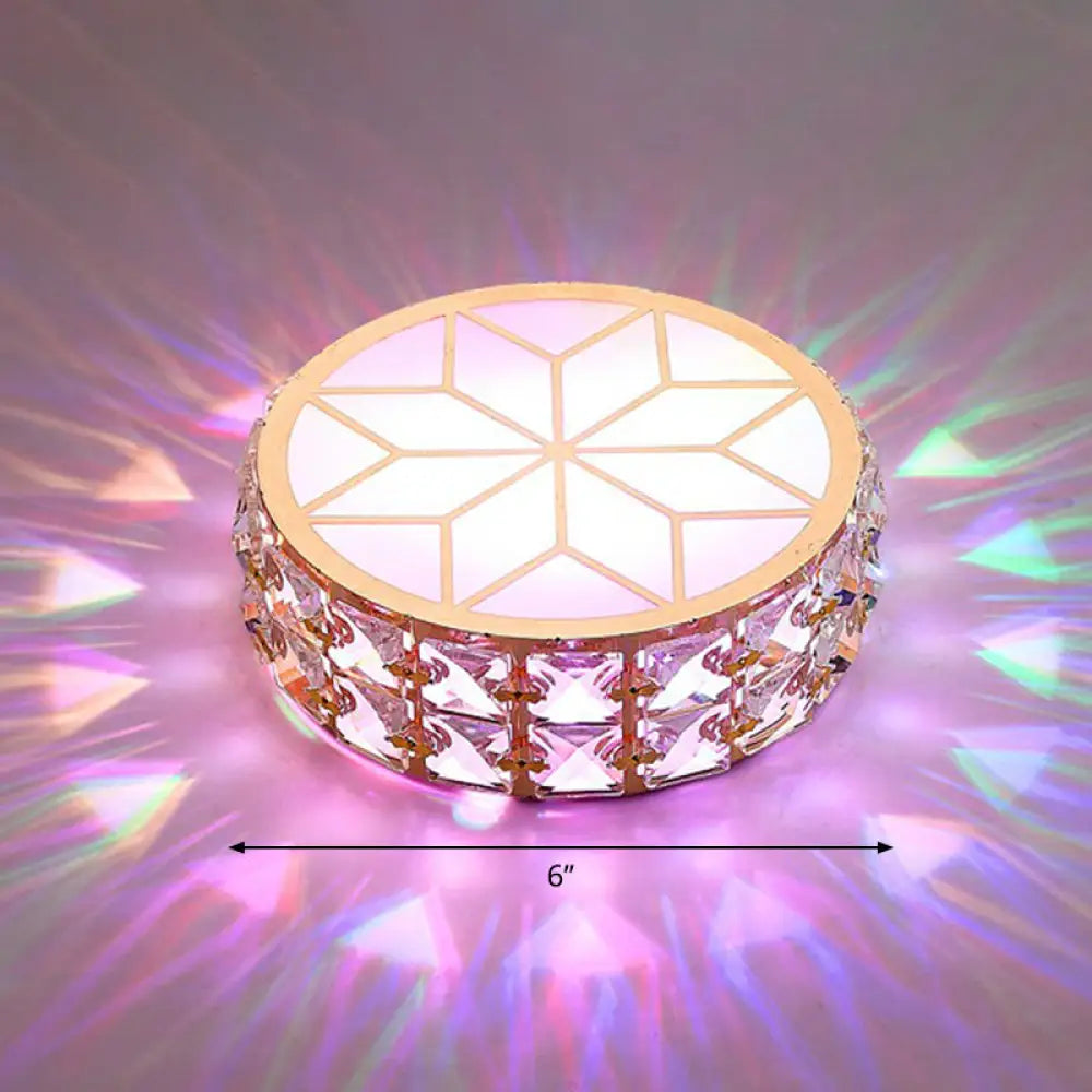 Champagne Led Crystal Embedded Round Ceiling Light - Simple Style Flush Mount For Passageway / 6’