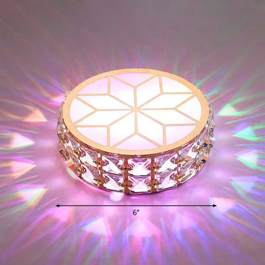 Champagne Led Crystal Embedded Round Ceiling Light - Simple Style Flush Mount For Passageway / 6’