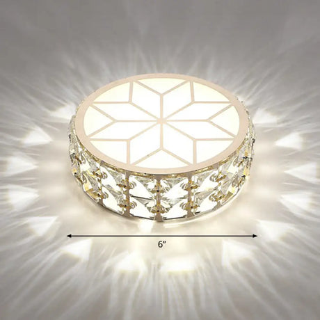 Champagne Led Crystal Embedded Round Ceiling Light - Simple Style Flush Mount For Passageway / 6’