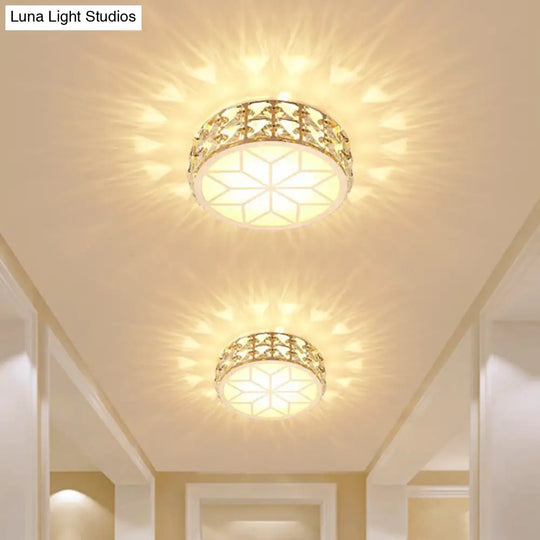 Champagne Led Crystal Embedded Round Ceiling Light - Simple Style Flush Mount For Passageway