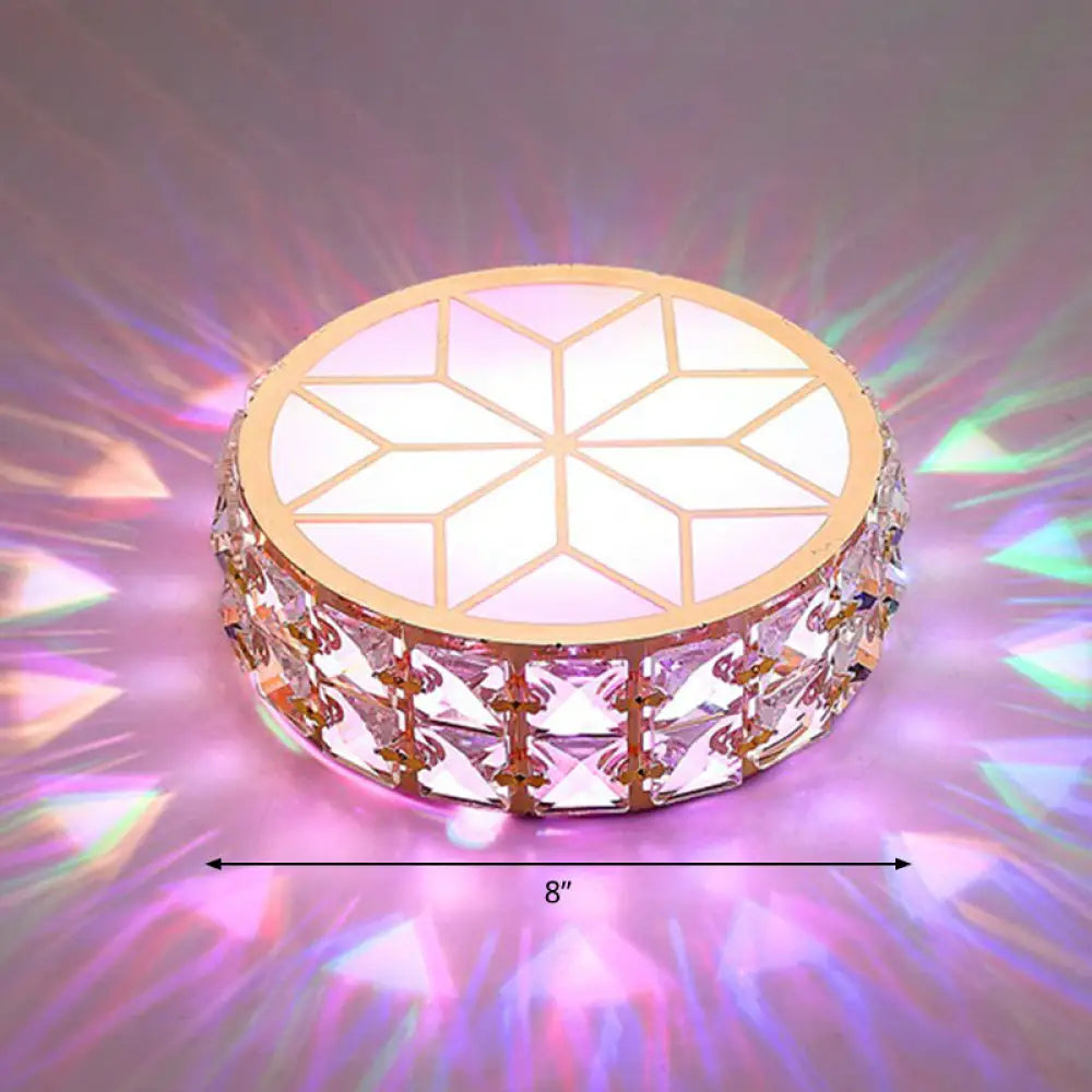Champagne Led Crystal Embedded Round Ceiling Light - Simple Style Flush Mount For Passageway / 8’