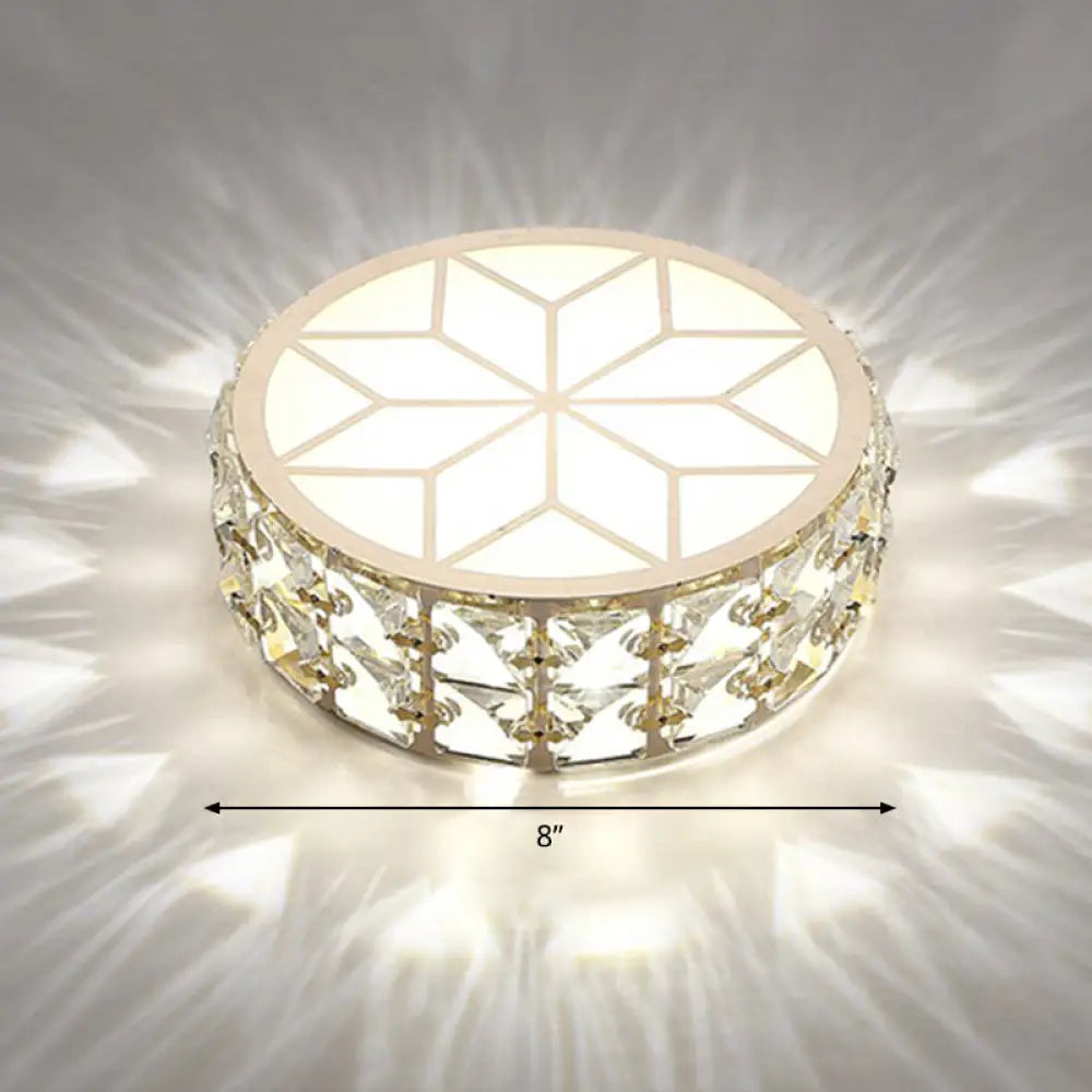 Champagne Led Crystal Embedded Round Ceiling Light - Simple Style Flush Mount For Passageway / 8’