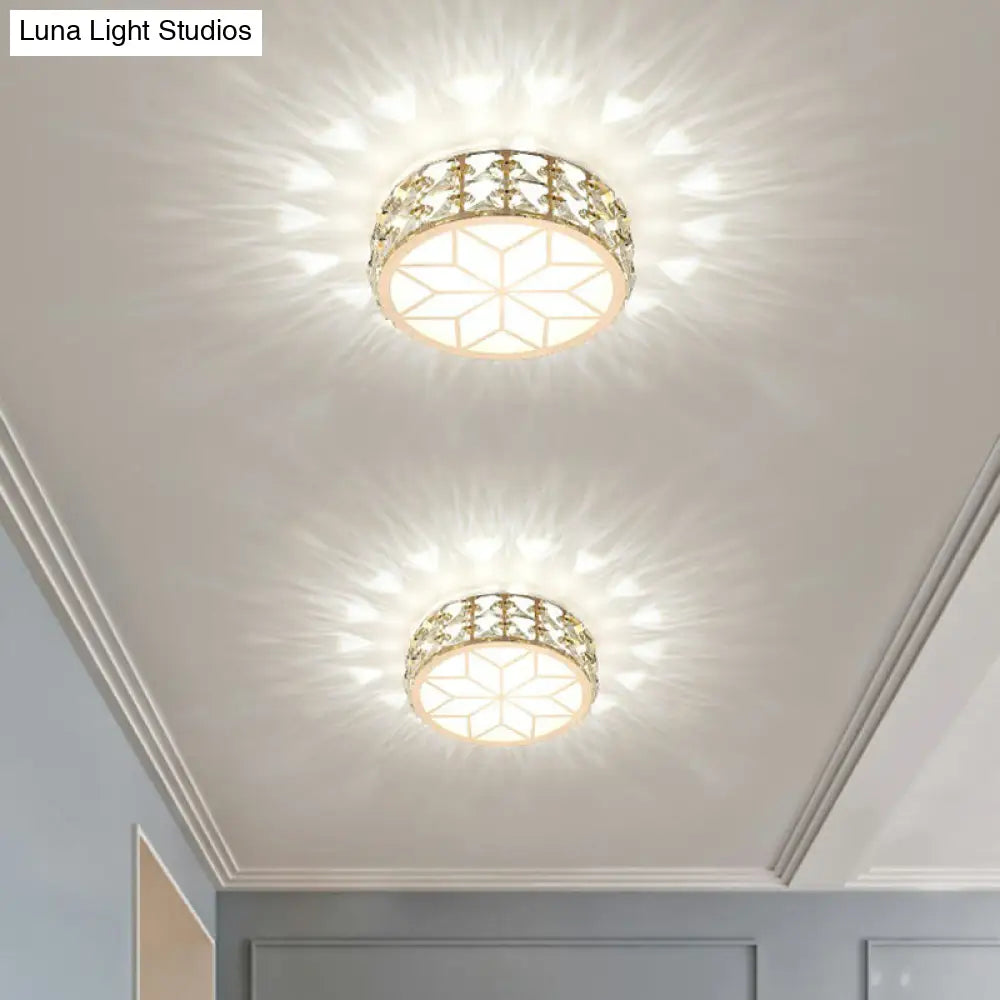 Champagne Led Crystal Embedded Round Ceiling Light - Simple Style Flush Mount For Passageway