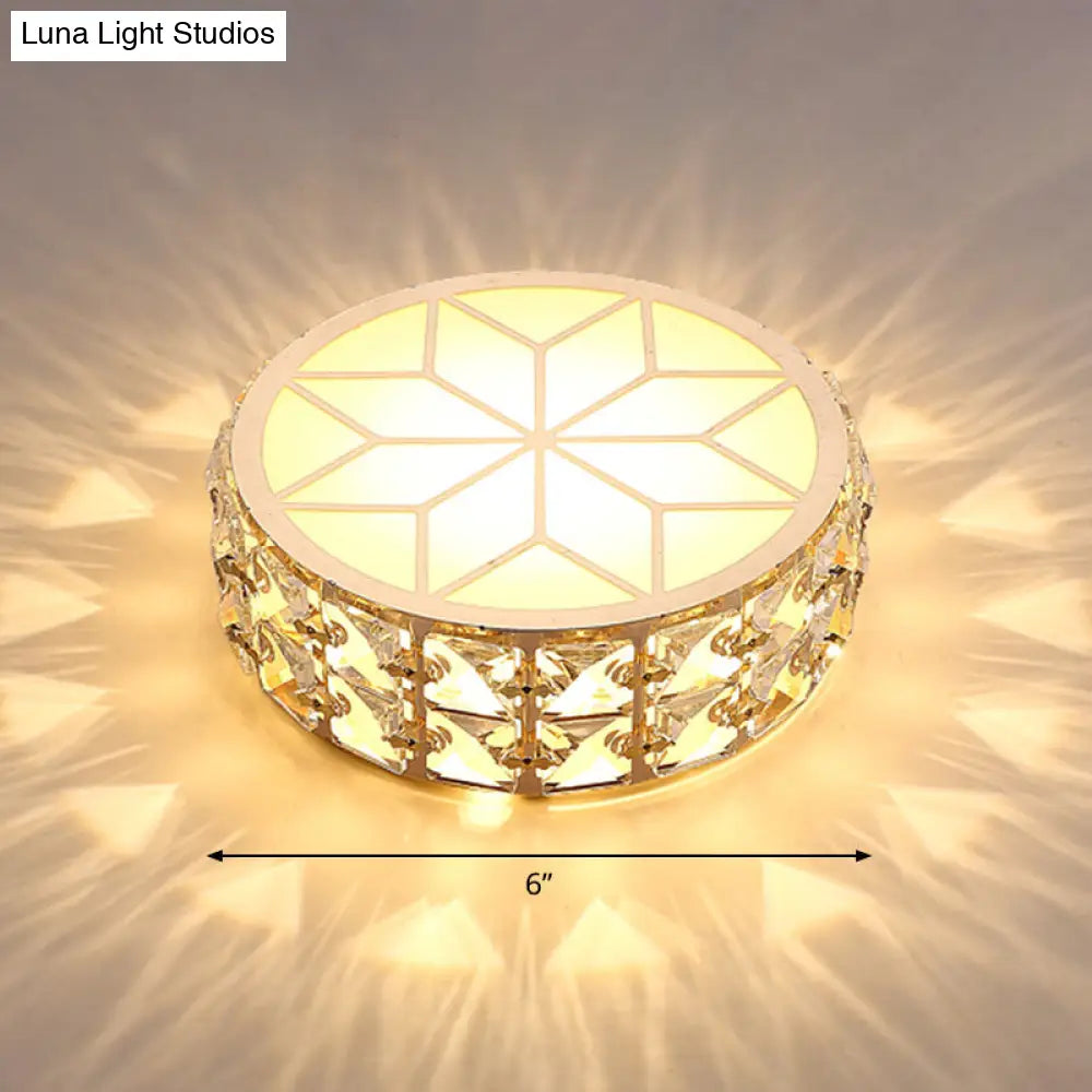 Champagne Led Crystal Embedded Round Ceiling Light - Simple Style Flush Mount For Passageway / 6