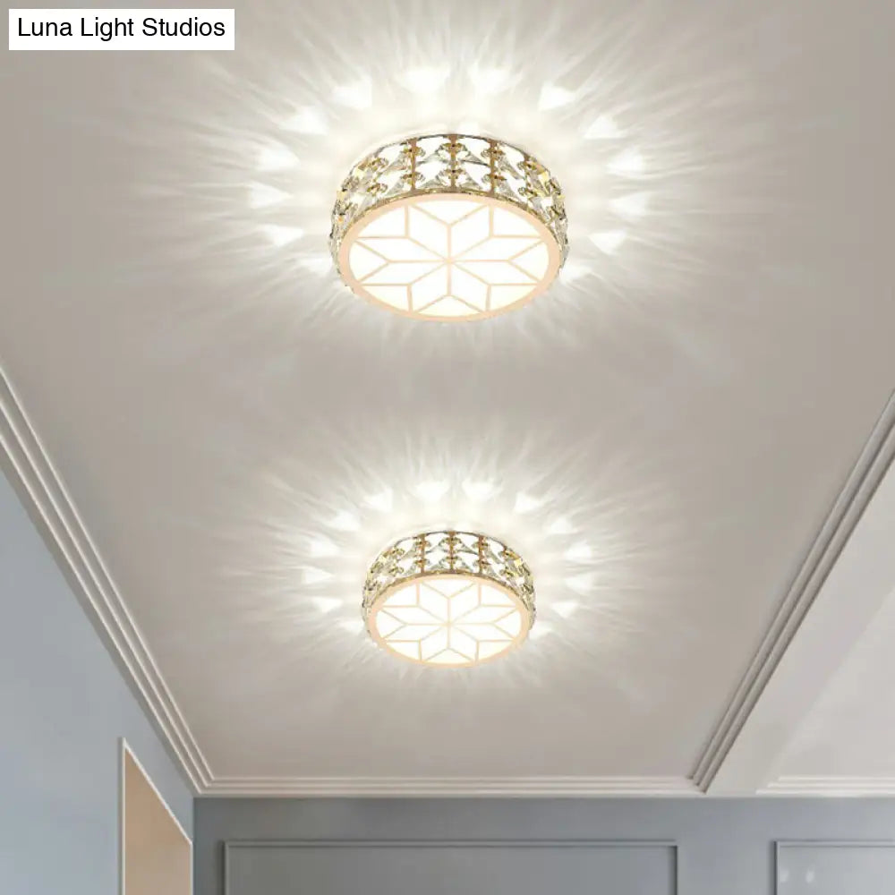 Champagne Led Crystal Embedded Round Ceiling Light - Simple Style Flush Mount For Passageway