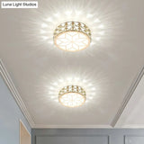 Champagne Led Crystal Embedded Round Ceiling Light - Simple Style Flush Mount For Passageway