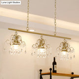 Champagne Vintage-Style Crystal & Metal Pendant Light: 3-Light Island Lighting For Living Room